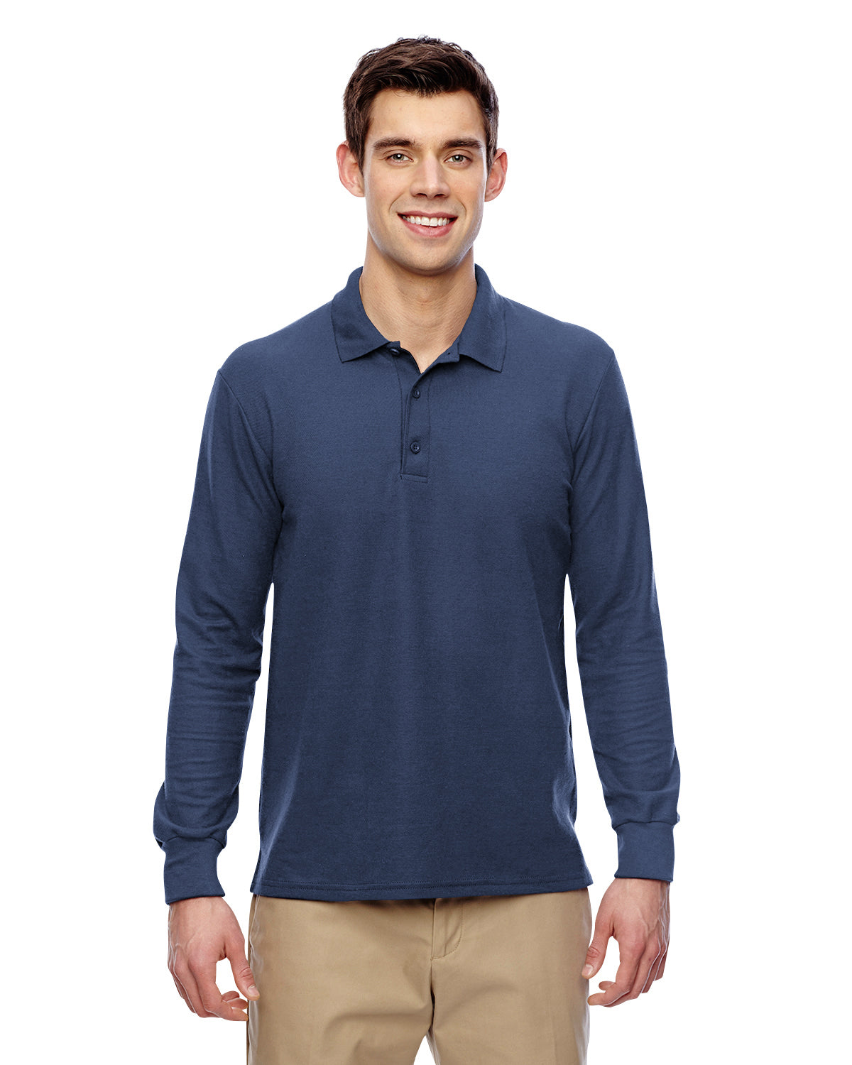 Unisex Double Piqué Long-Sleeve Polo - Navy