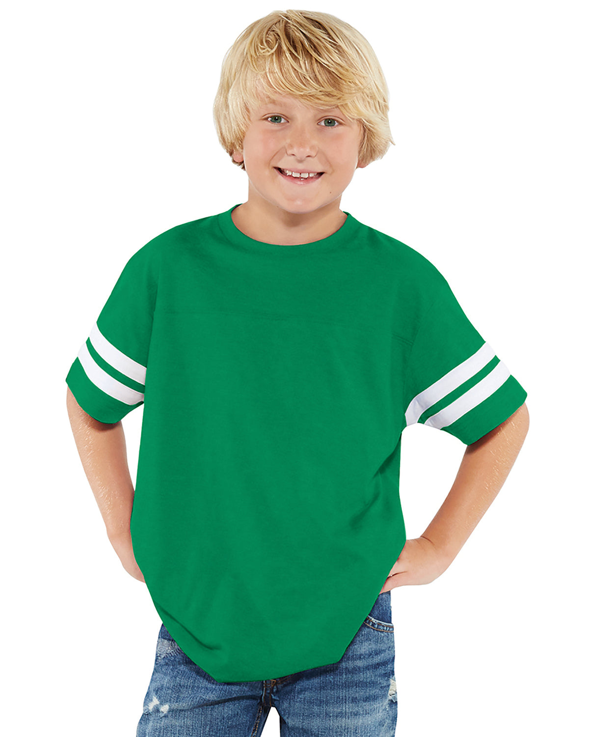 Youth Football Fine Jersey T-Shirt - Vintage Green / Bd White