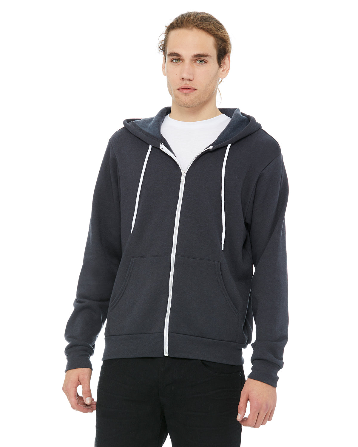 Unisex Poly-Cotton Sponge Fleece Full-Zip Hoodie - Dark Gray