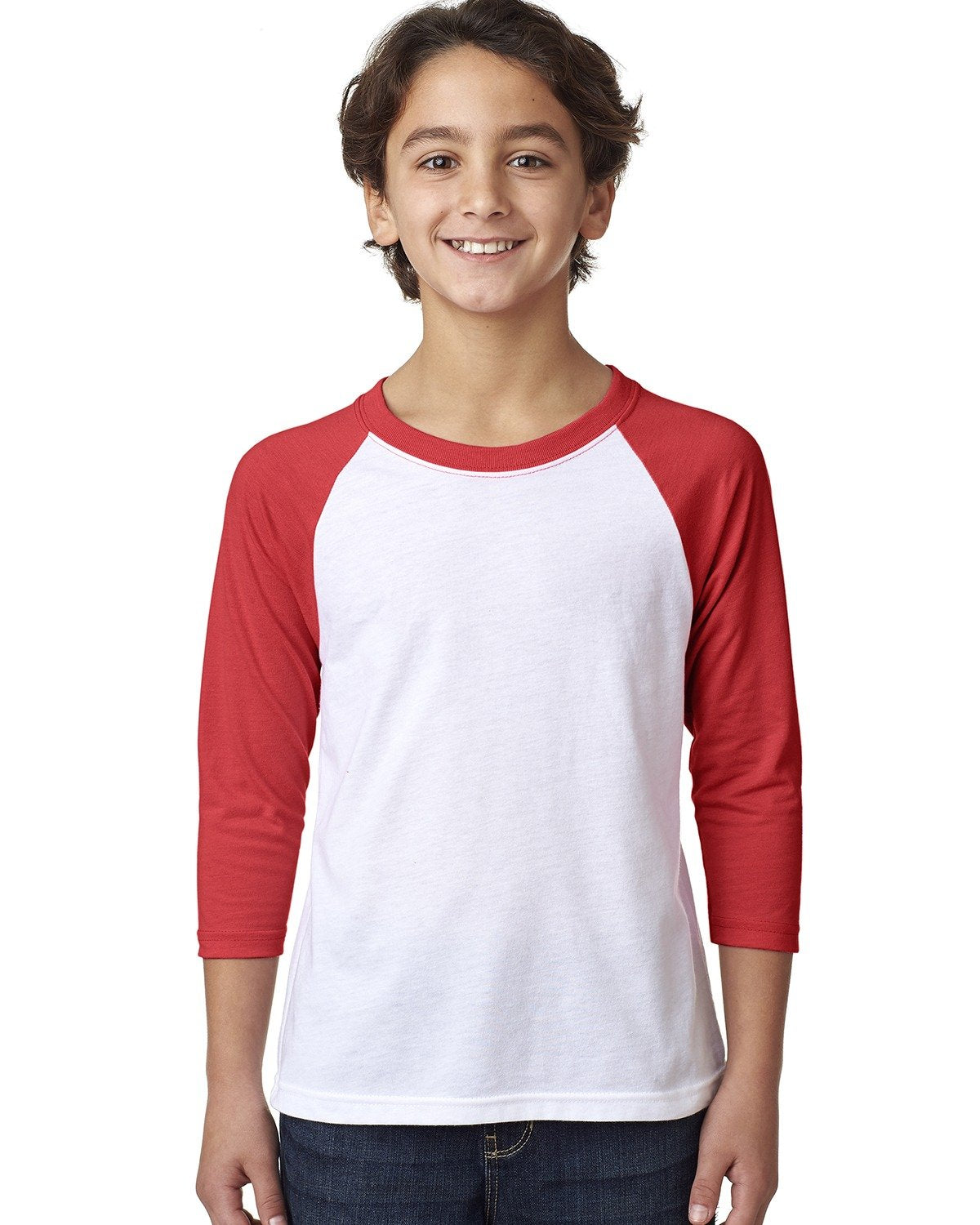 Youth CVC 3/4-Sleeve Raglan - Red / White