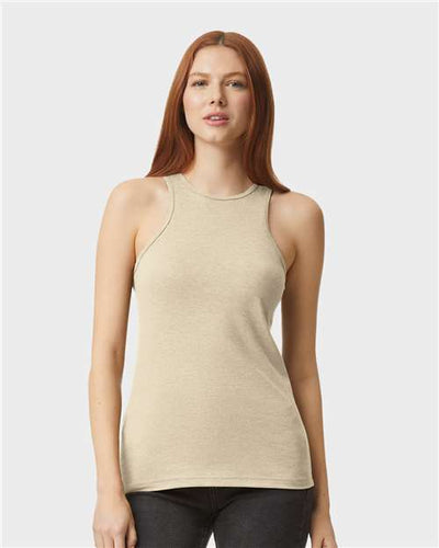 American Apparel 101CVC Heather Bone — on model front