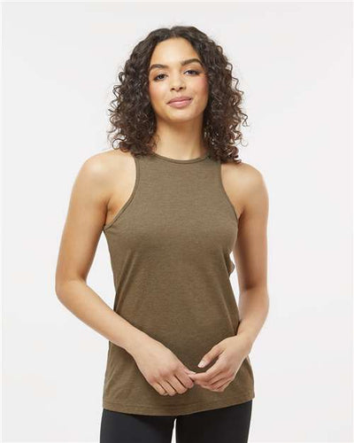 American Apparel 101CVC Heather Army — on model front