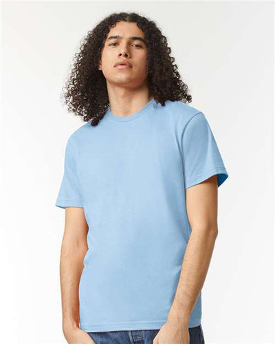 American Apparel 2001CVC Heather Light Blue — on model front