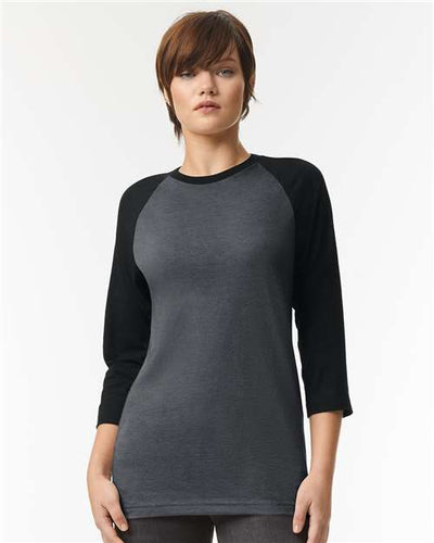 American Apparel 2003CVC Heather Charcoal/ Black — on model front