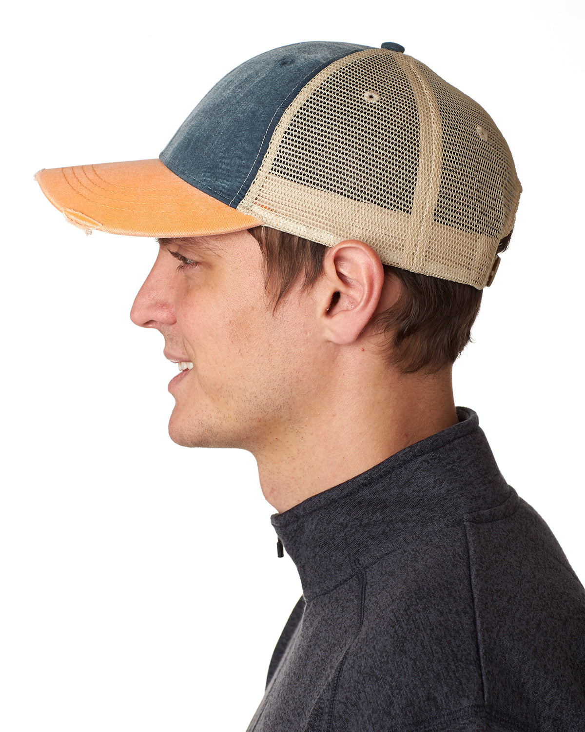 Distressed Ollie Cap - Navy / Tangerine
