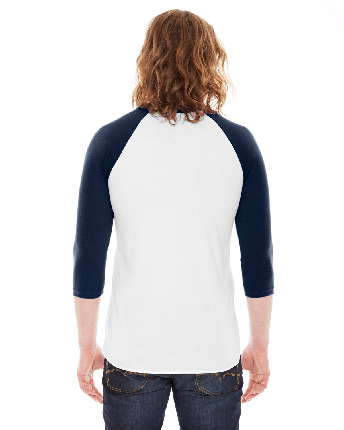Unisex Poly-Cotton 3/4-Sleeve Raglan T-Shirt - White / Navy