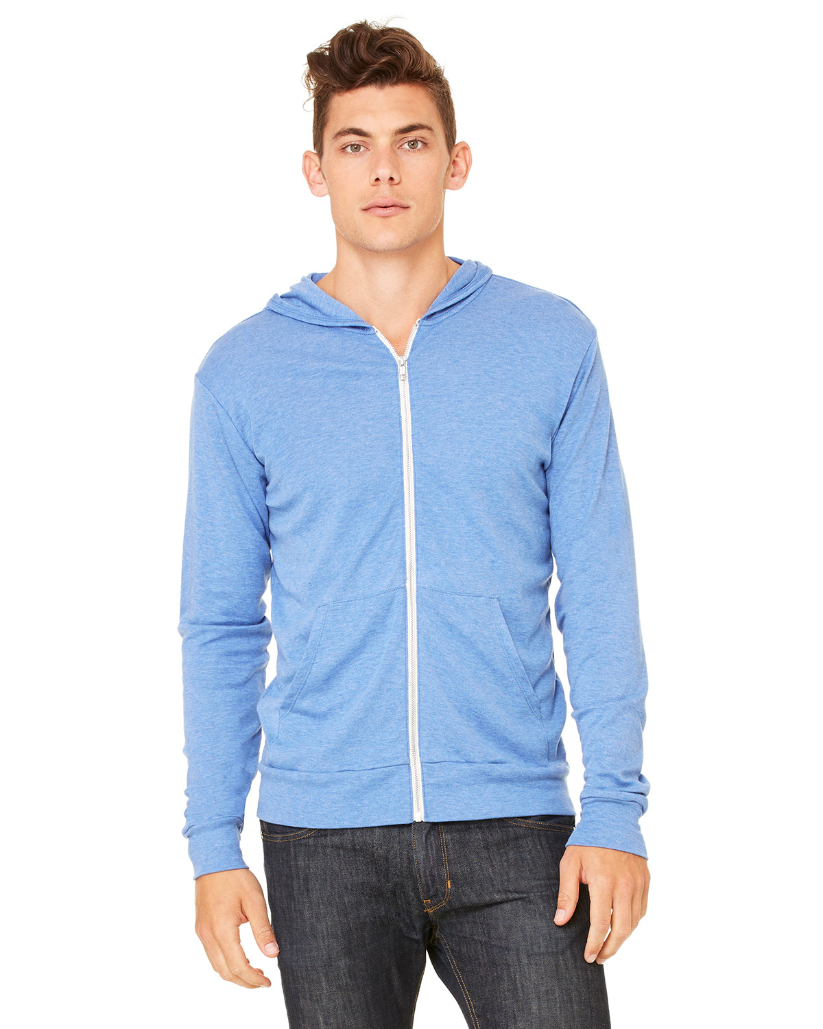 Unisex Triblend Full-Zip Lightweight Hoodie - Athletic Blue Triblend