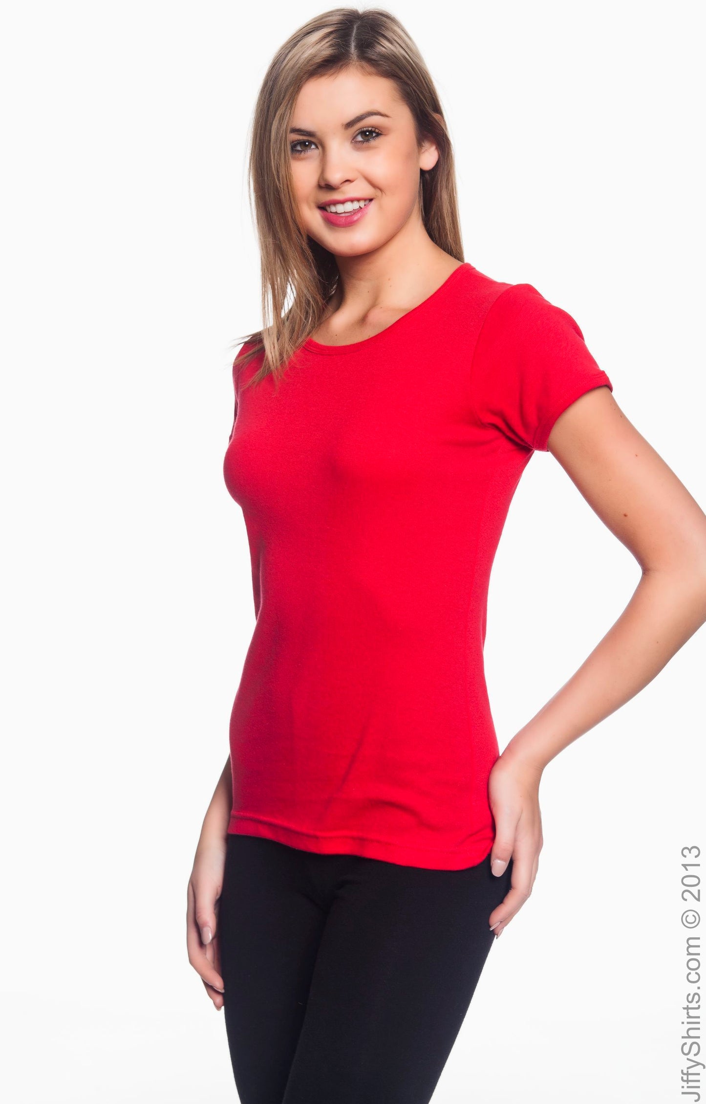 Women's 1x1 Baby Rib Scoop T-Shirt - Red