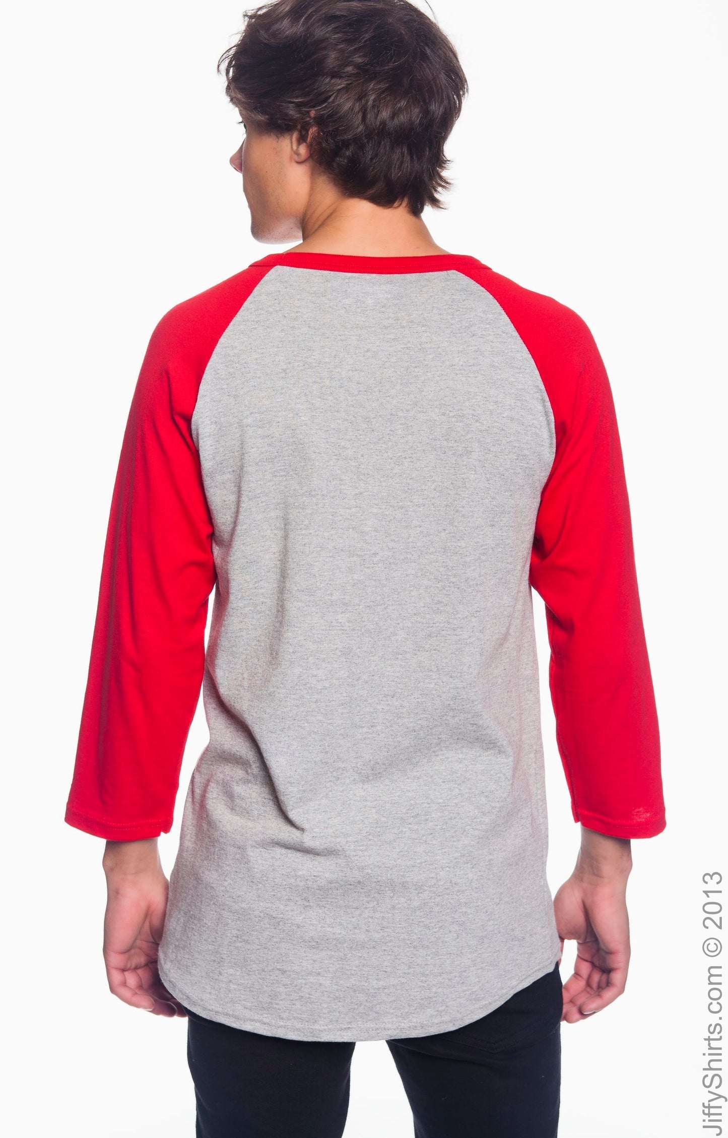 Unisex Raglan T-Shirt - Oxford / Scarlet