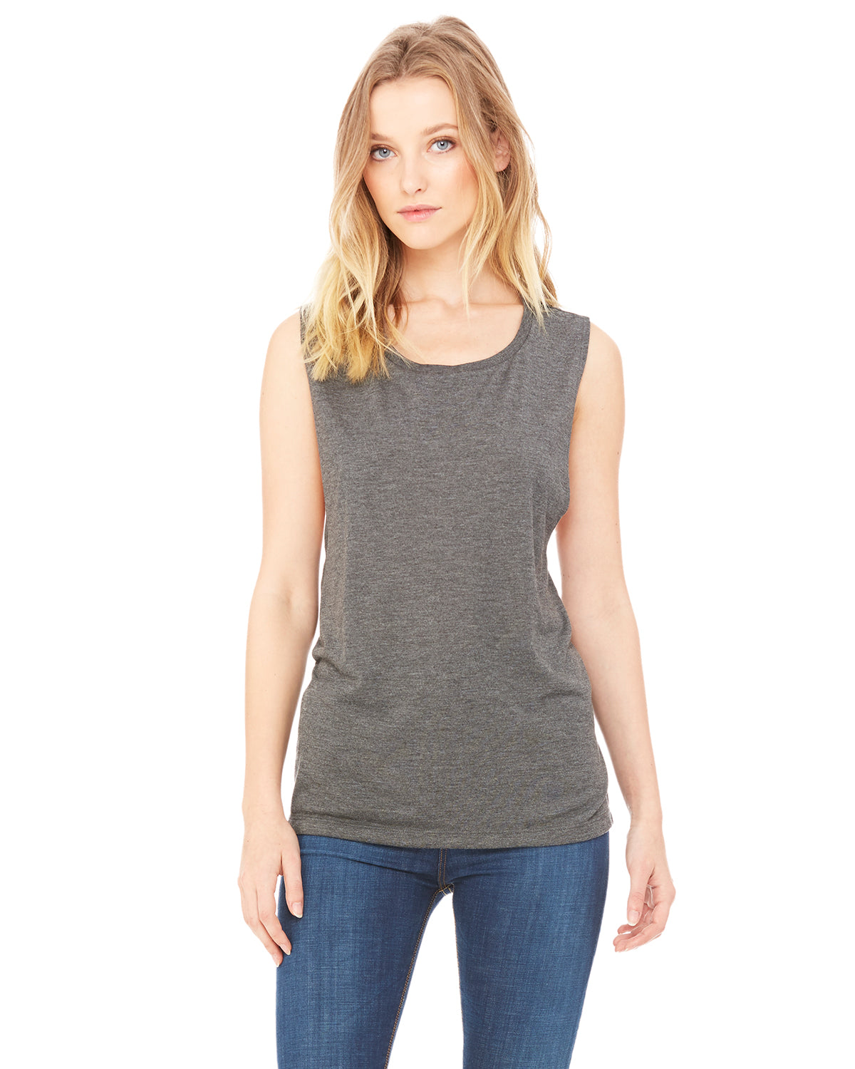 Women's Flowy Scoop Muscle Tank - Heather Dark Gray