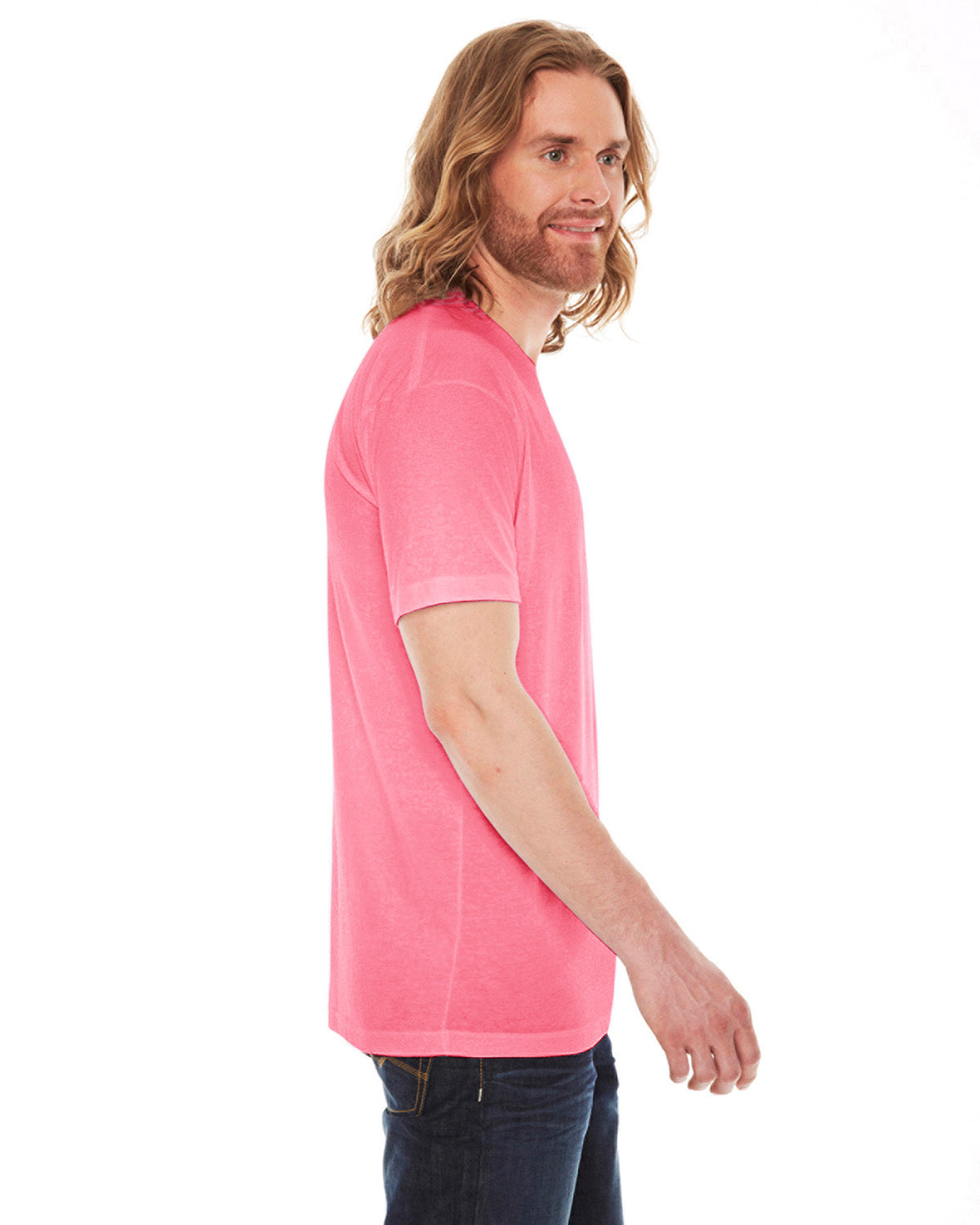 Unisex Poly-Cotton Short-Sleeve Crewneck - Neon Heather Pink