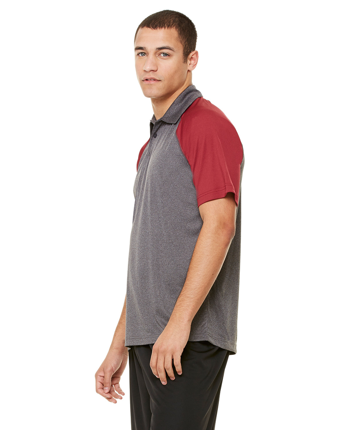 Unisex Performance Three-Button Raglan Polo - Dark Gray Heather / Sport Mr