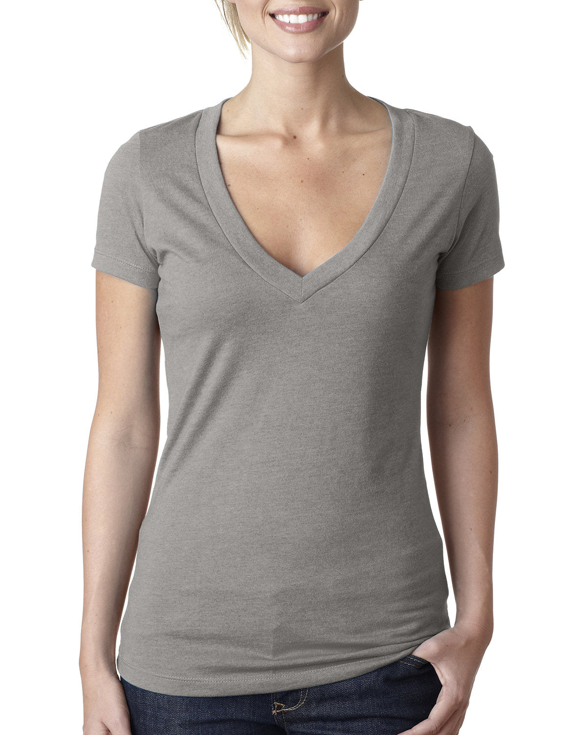 Women's CVC Deep V - Stone Gray