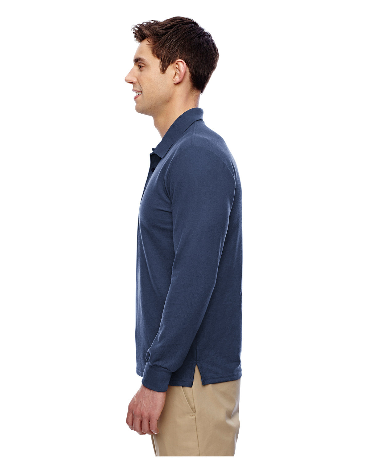 Unisex Double Piqué Long-Sleeve Polo - Navy