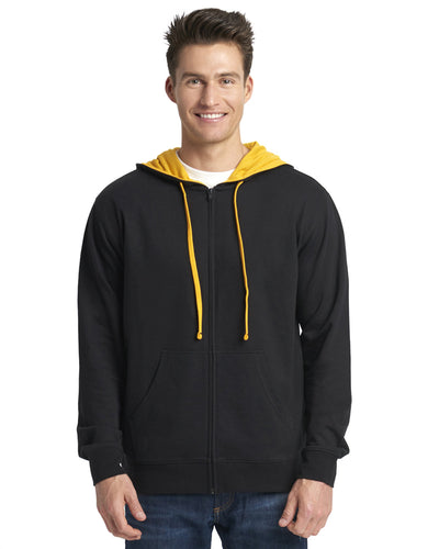 Unisex French Terry Zip Hoodie - Black / Gold