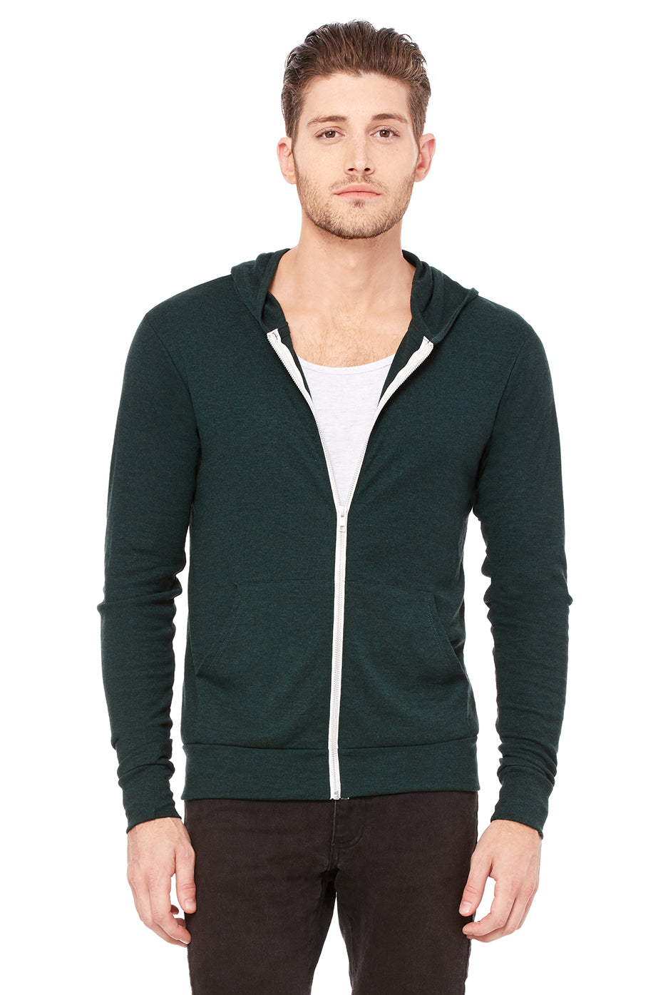 Unisex Triblend Full-Zip Lightweight Hoodie - Emerald Triblend