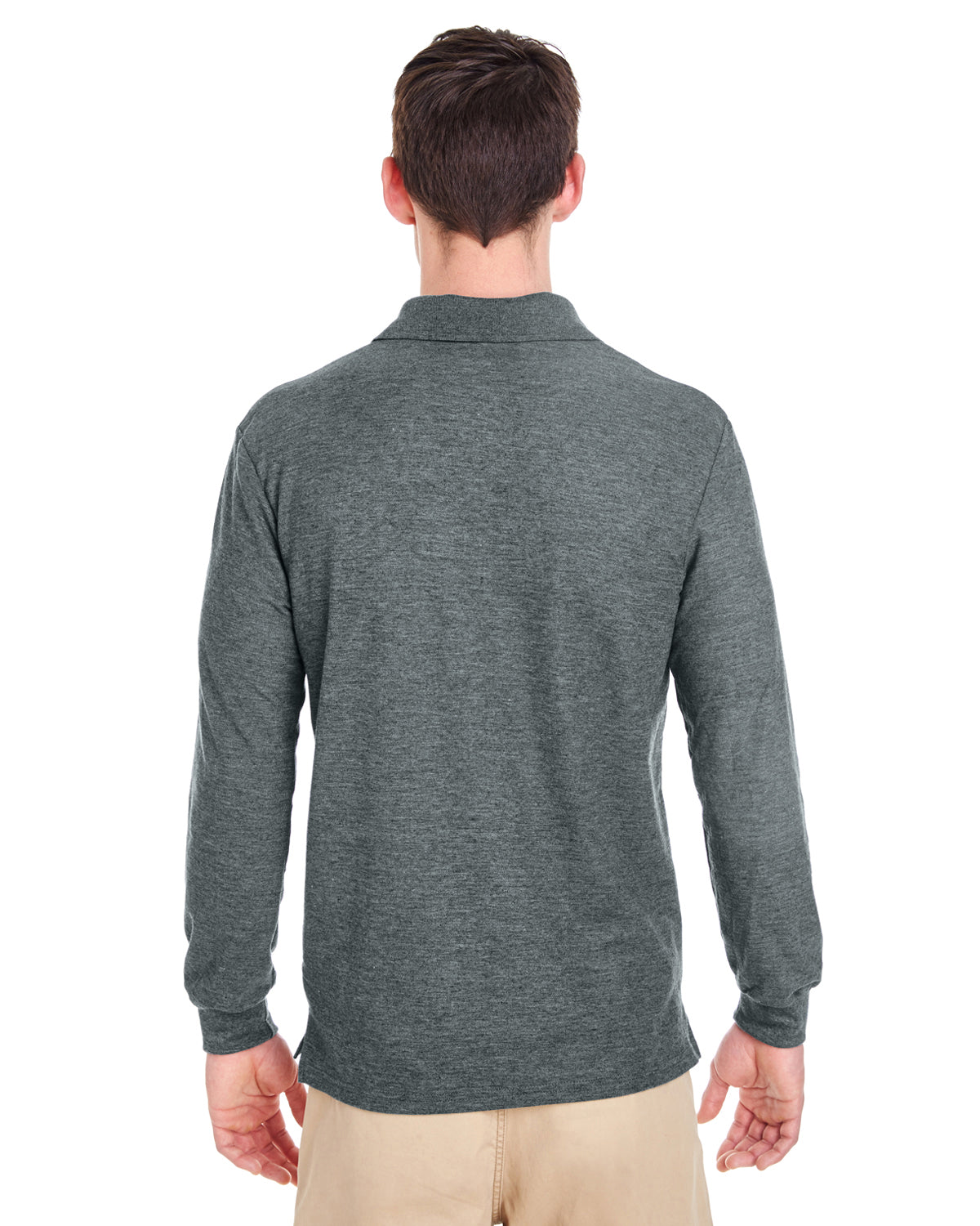 Unisex Double Piqué Long-Sleeve Polo - Dark Heather