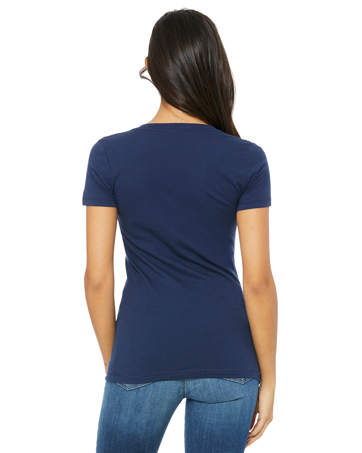 Ladies' Jersey Short-Sleeve Deep V-Neck T-Shirt - Navy