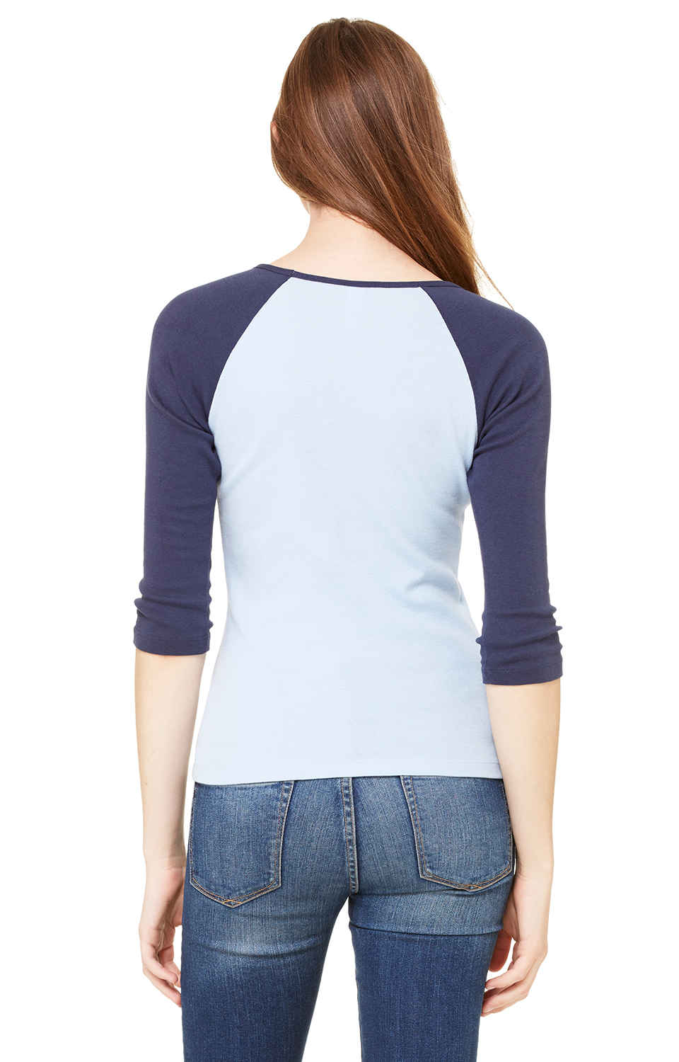 Women's Baby Rib 3/4-Sleeve Contrast Raglan T-Shirt - Baby Blue / Navy