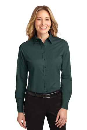 Women's Long Sleeve Easy Care Shirt - Dark Green / Navy