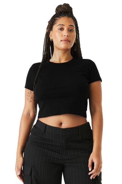 Women's Micro Ribbed Baby Tee - Solid Black Blend