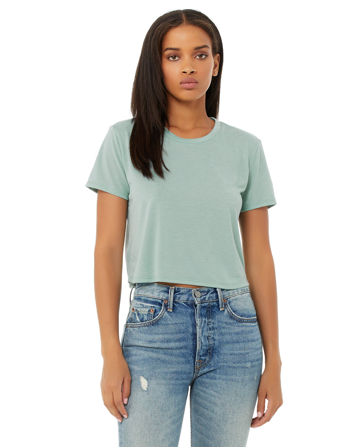 Women's Flowy Cropped T-Shirt - Dusty Blue