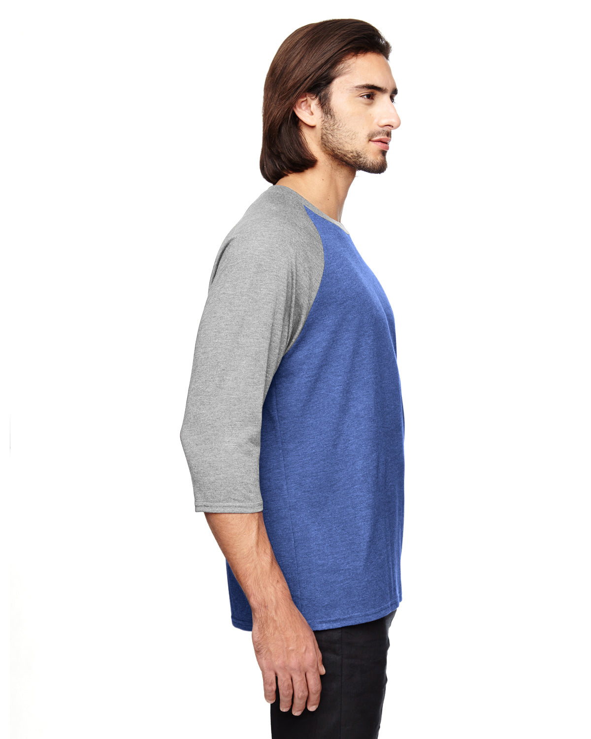 Unisex Triblend 3/4-Sleeve Raglan T-Shirt - Heather Blue / Heather Gray