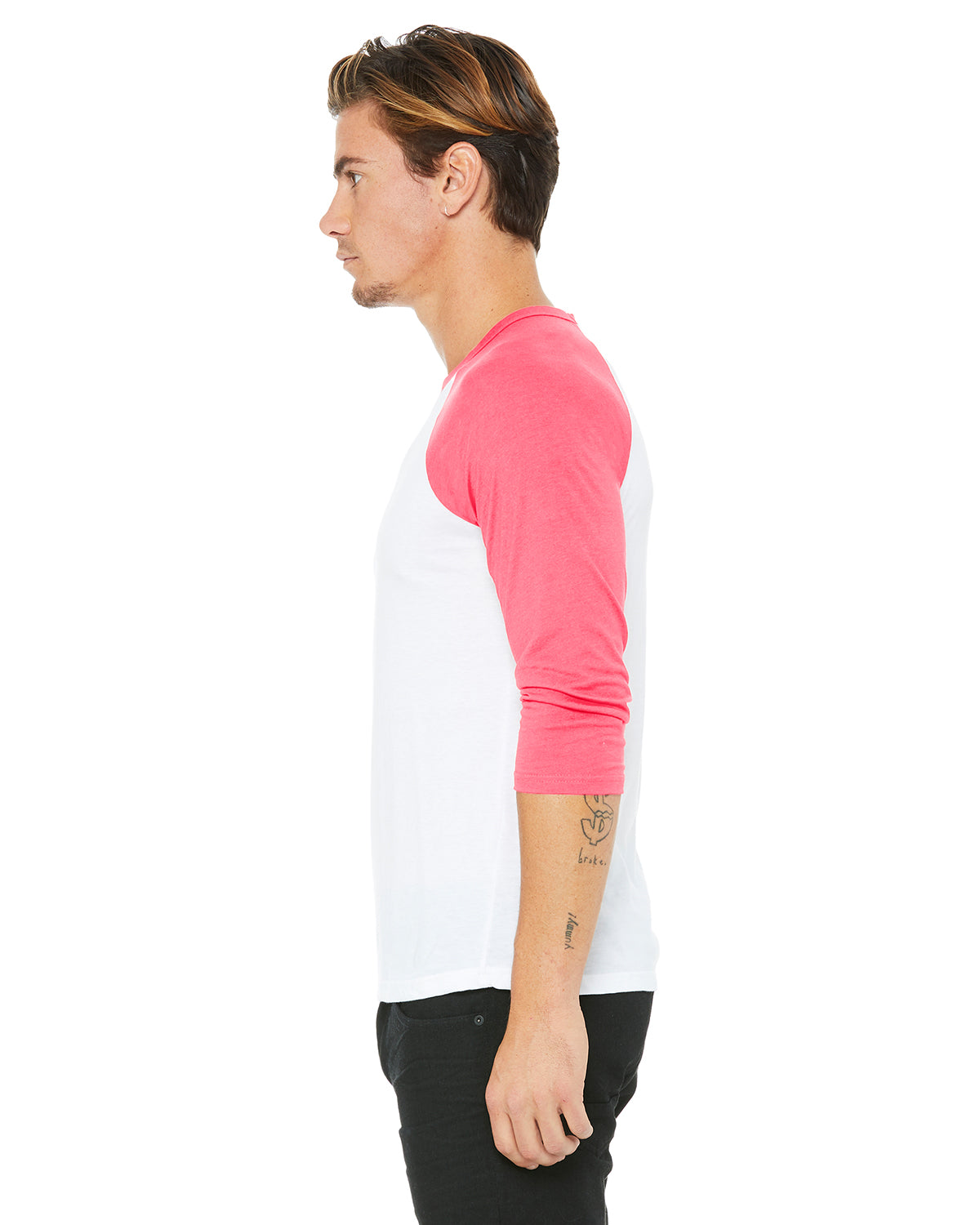 Unisex 3/4-Sleeve Baseball T-Shirt - White / Neon Pink