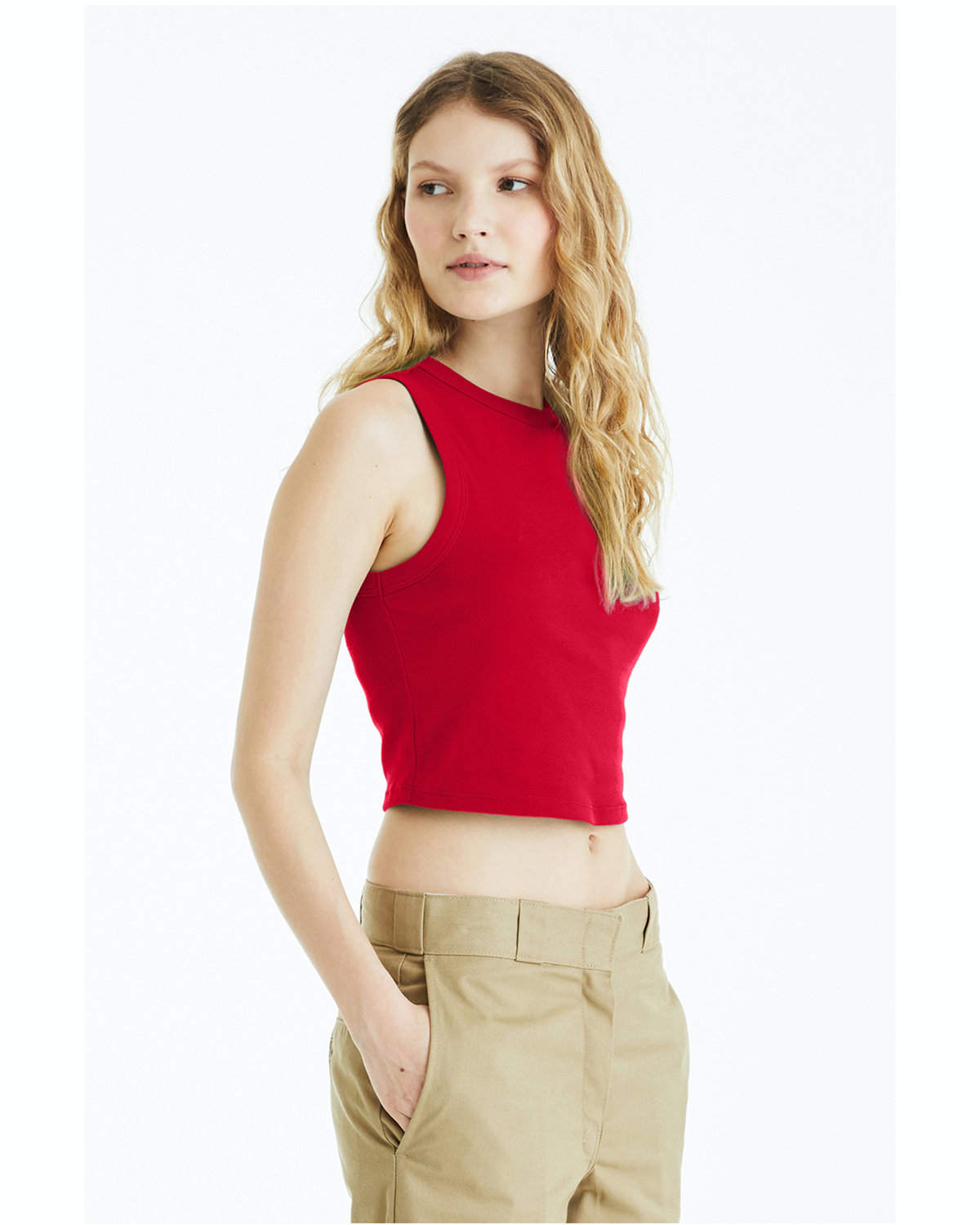 Women's Micro Rib Muscle Crop Tank - Solid Red Blend