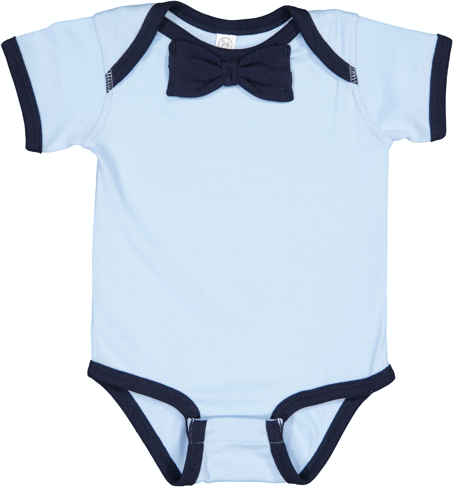 Infant Baby Rib Bow Tie Bodysuit - Light Blue / Navy