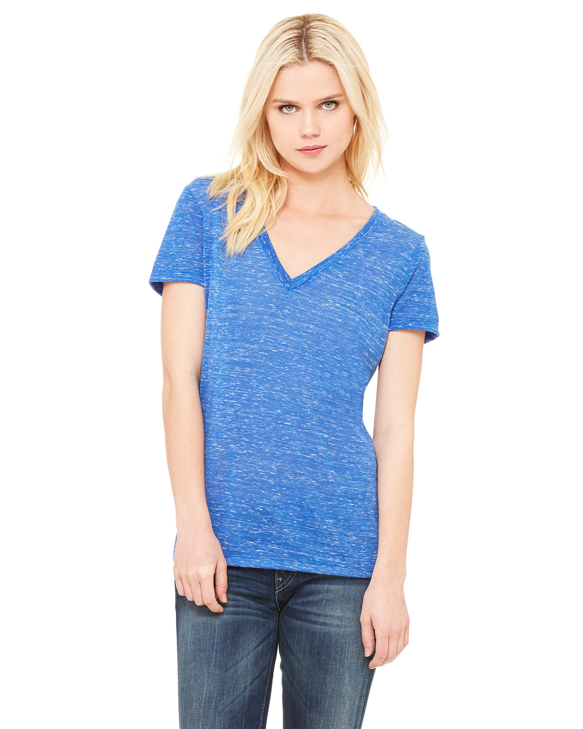 Ladies' Jersey Short-Sleeve Deep V-Neck T-Shirt - True Royal Marble