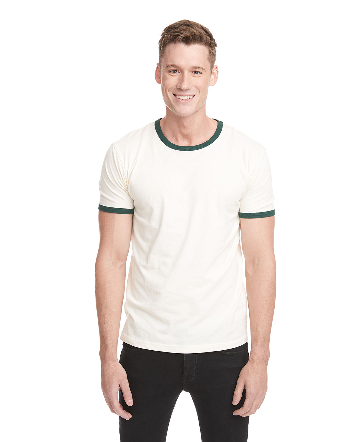 Unisex Ringer T-Shirt - Natural / Forest Green