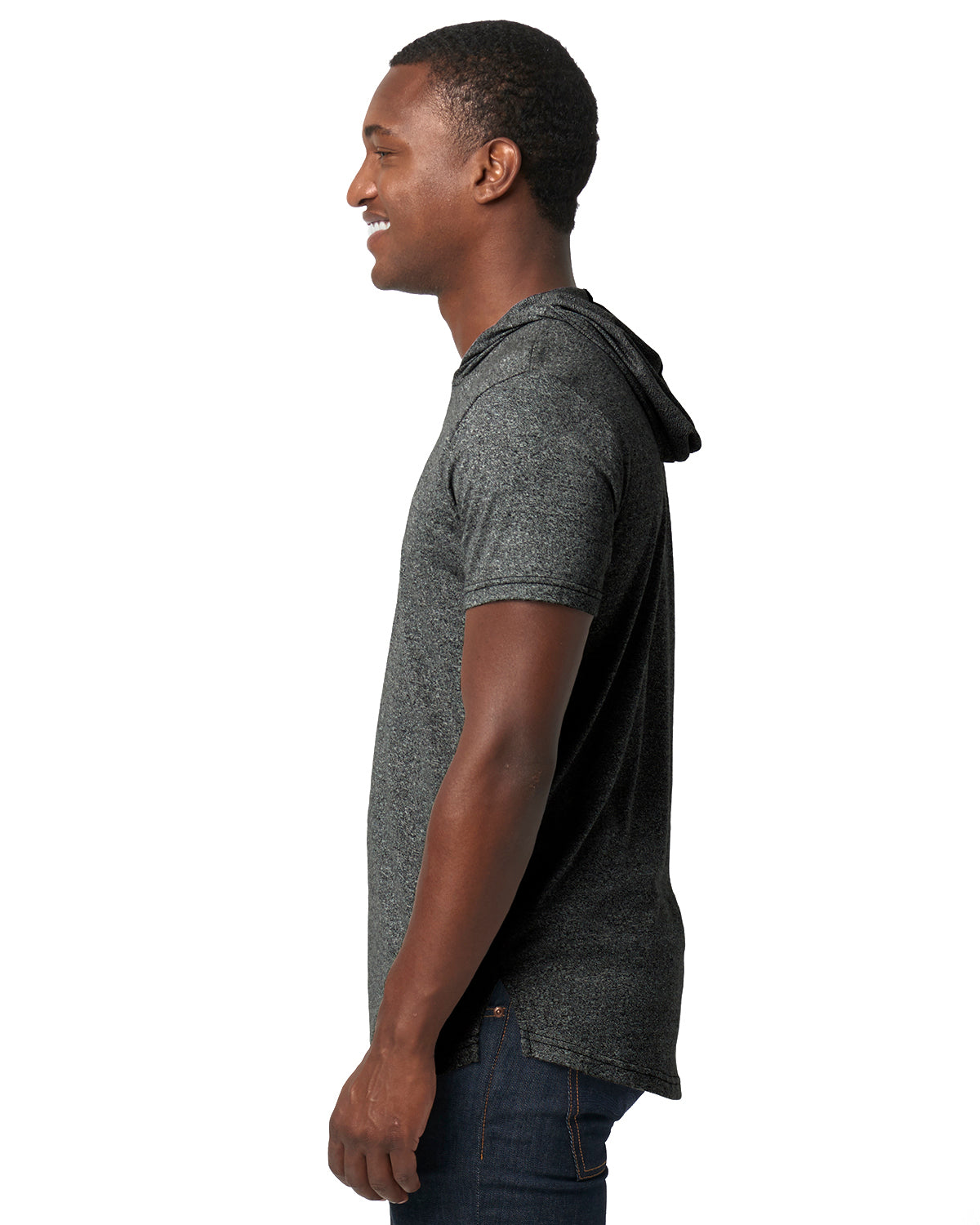 Unisex Mock Twist Short Sleeve Hoody T-Shirt - Black