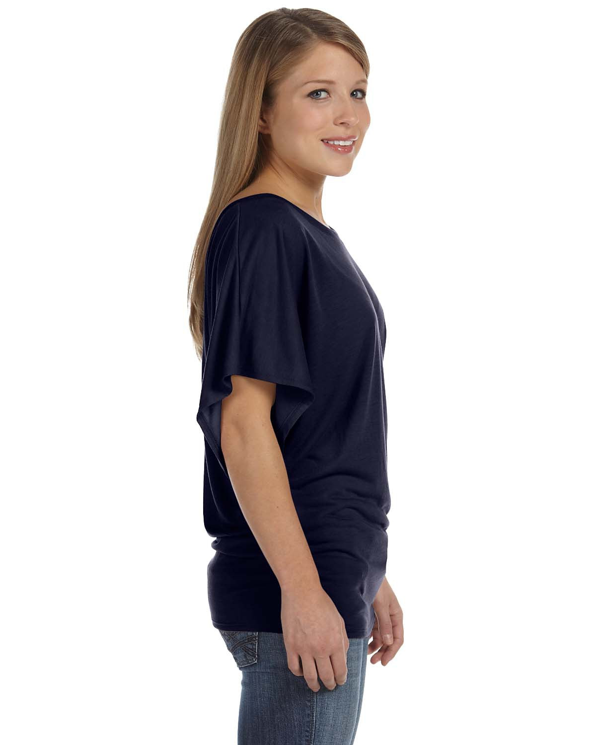 Women's Flowy Draped Sleeve Dolman T-Shirt - Midnight
