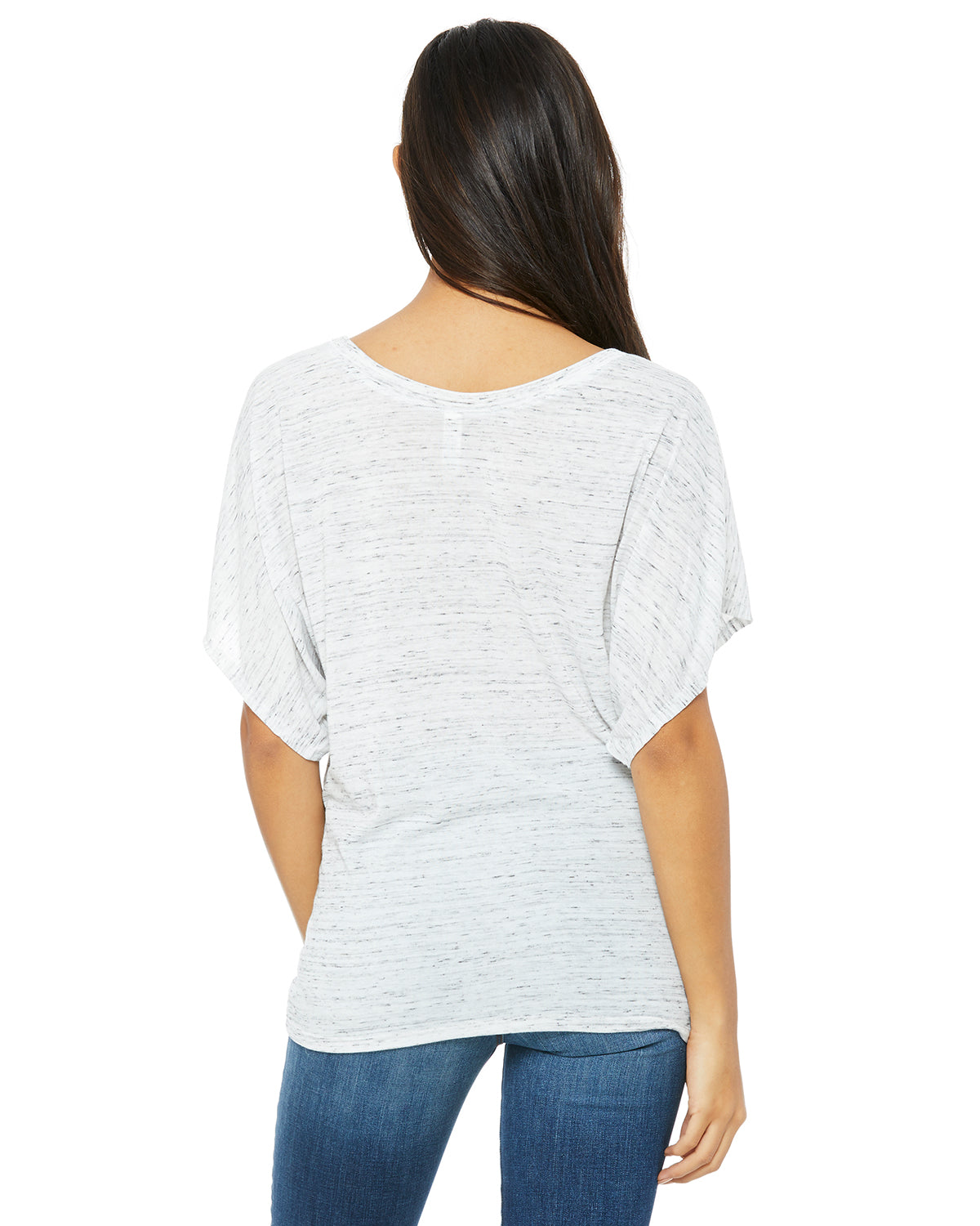 Women's Flowy Draped Sleeve Dolman T-Shirt - White Marble