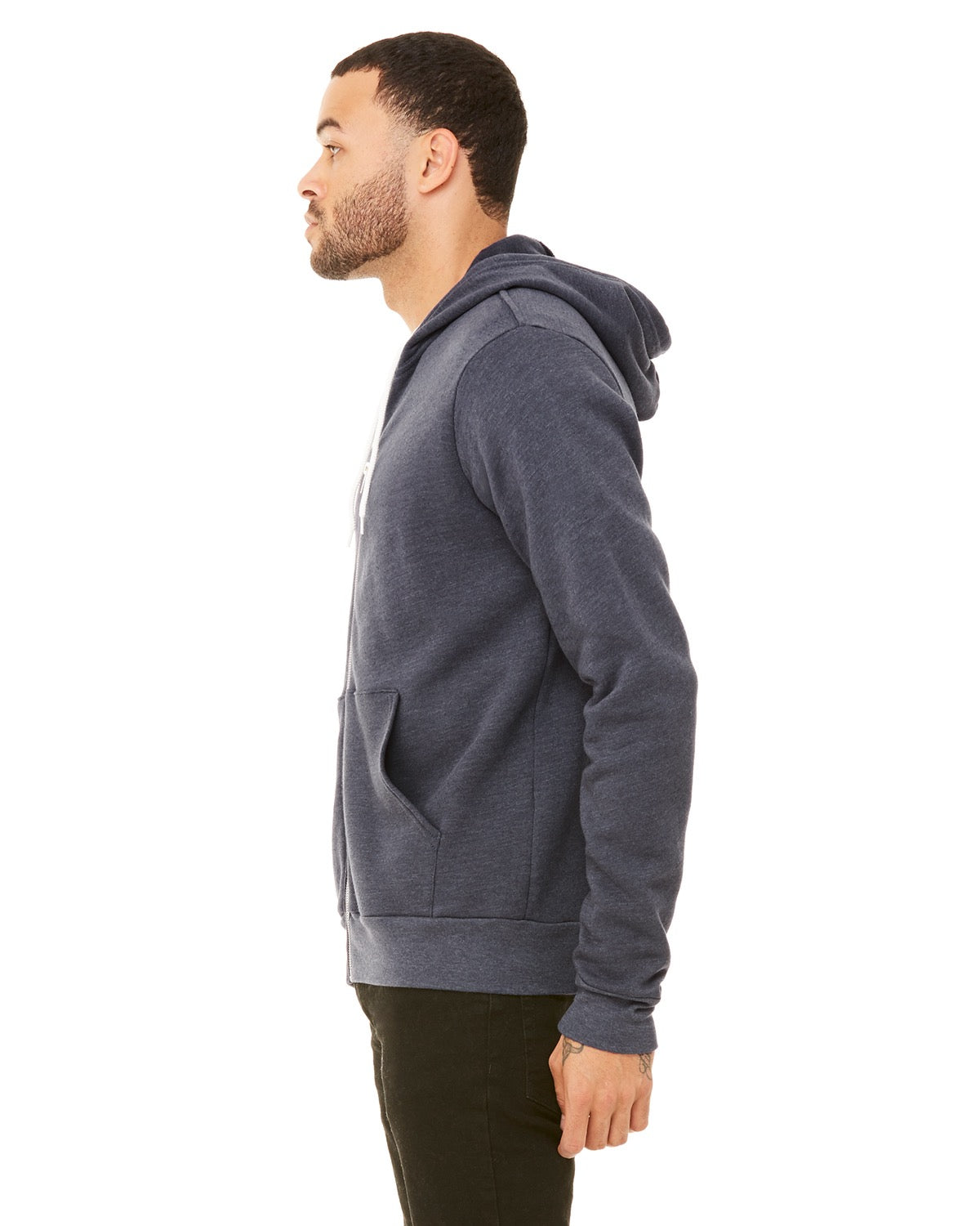 Unisex Poly-Cotton Sponge Fleece Full-Zip Hoodie - Heather Navy