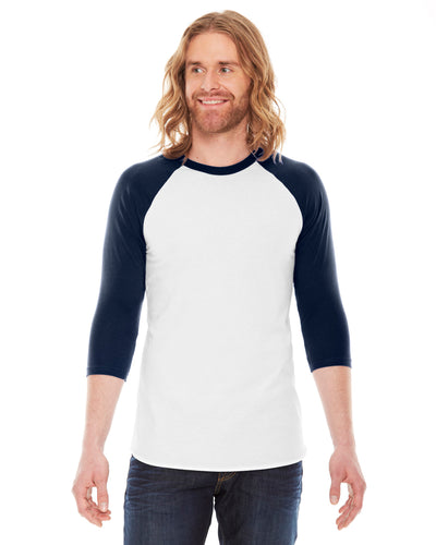 Unisex Poly-Cotton 3/4-Sleeve Raglan T-Shirt - White / Navy