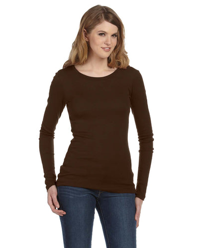 Women's Long Sleeve Sheer Mini Rib Tee - Chocolate