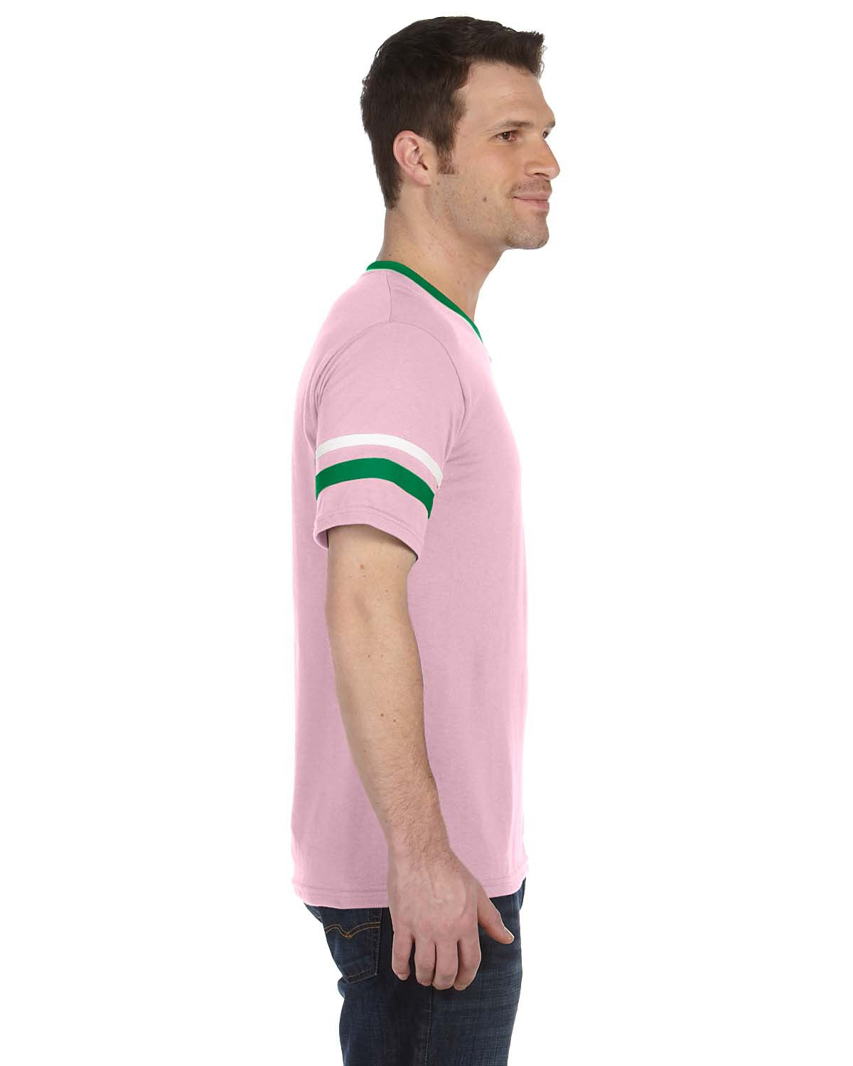 Unisex Sleeve Stripe Jersey - Light Pink / Kelly / White