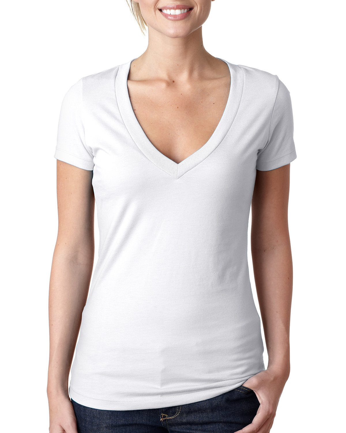 Women's CVC Deep V - White