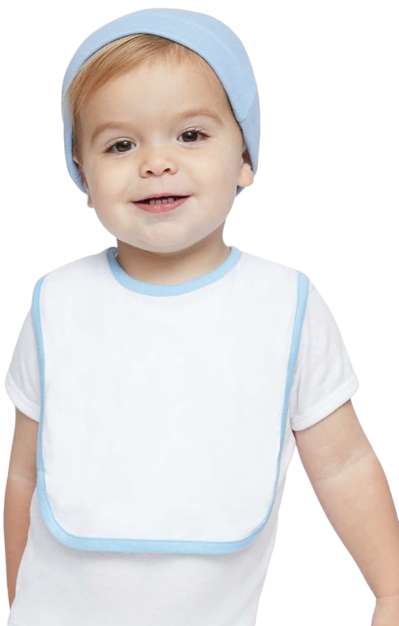 Infant Jersey Contrast Trim Velcro™ Bib - White / Light Blue