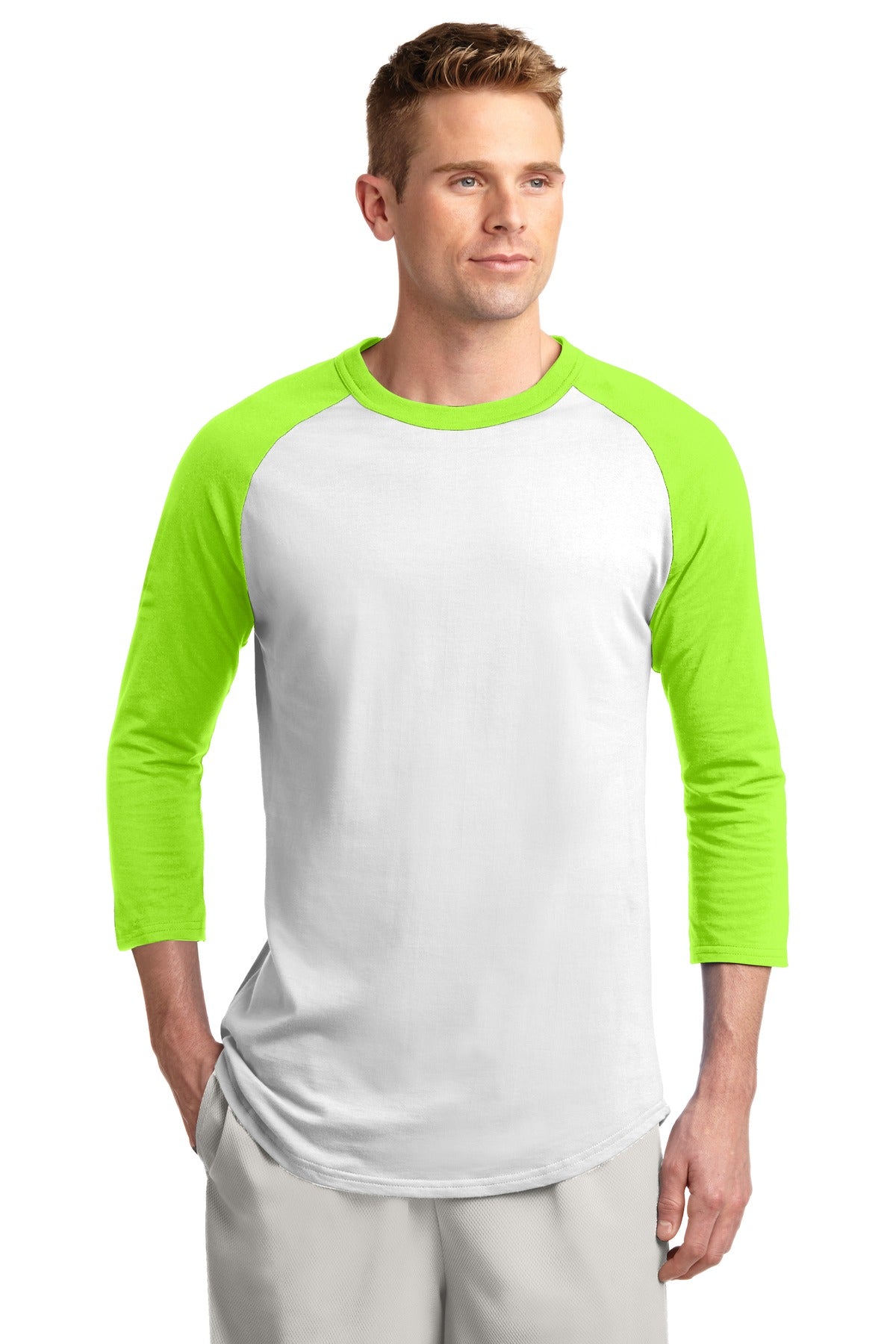 Unisex Colorblock Raglan Jersey - White / Lime Shock