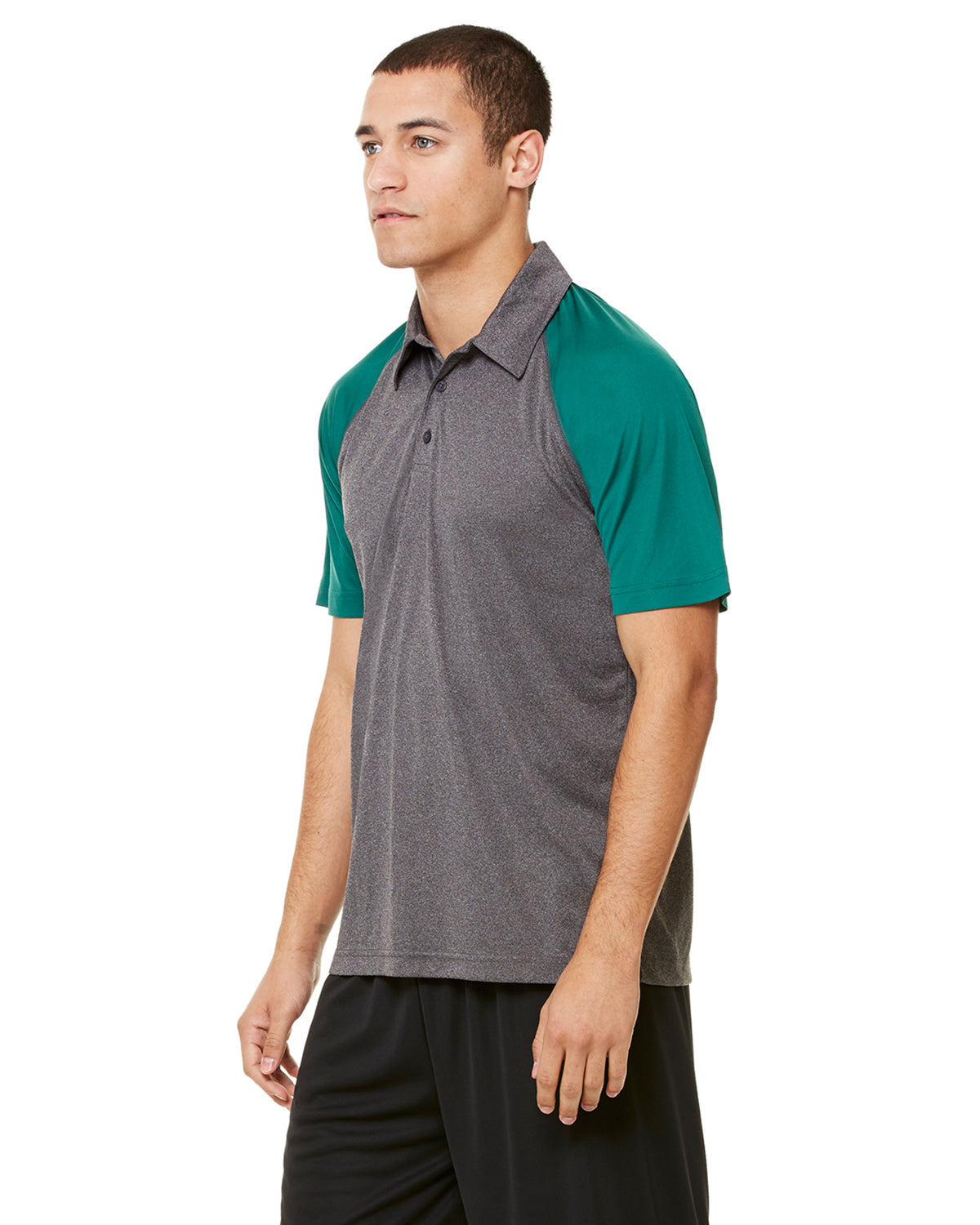 Unisex Performance Three-Button Raglan Polo - Dark Gray Heather / Sport Fr
