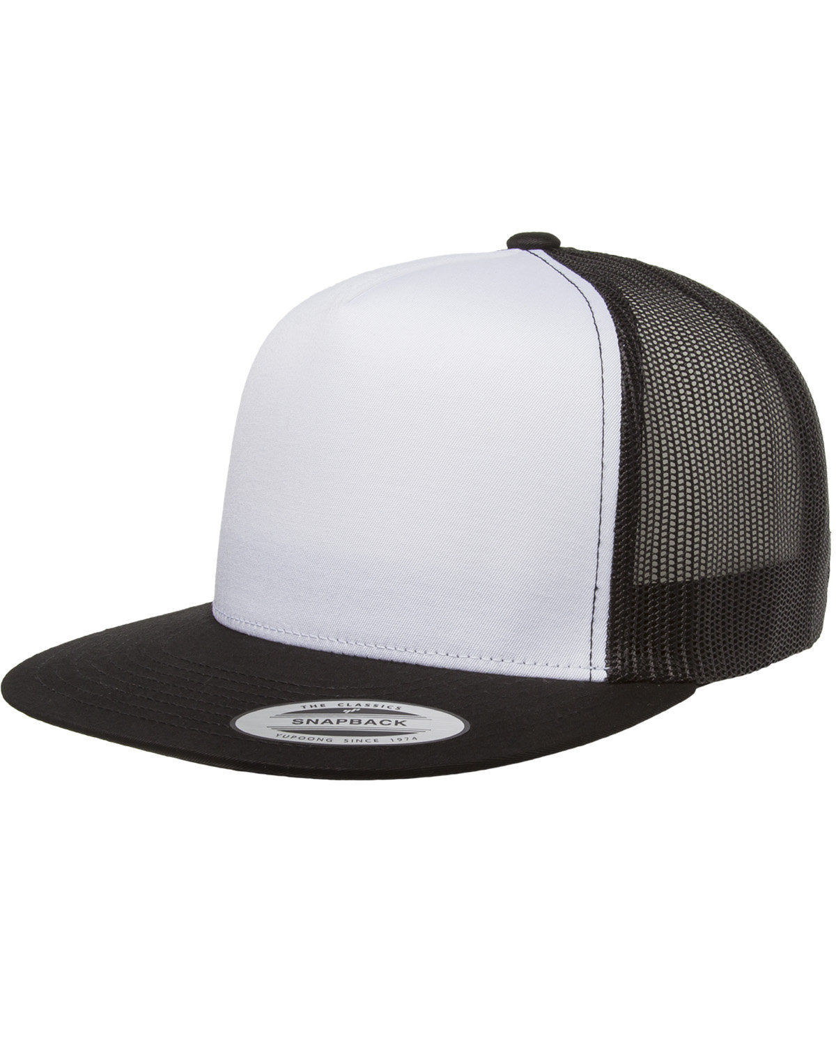Unisex Classic Flat Bill Trucker with White Front Panel Cap - White / Black