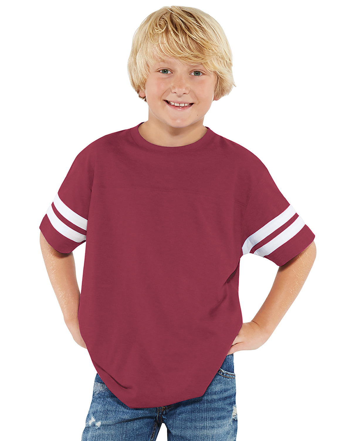 Youth Football Fine Jersey T-Shirt - Vintage Burgundy / Blue White