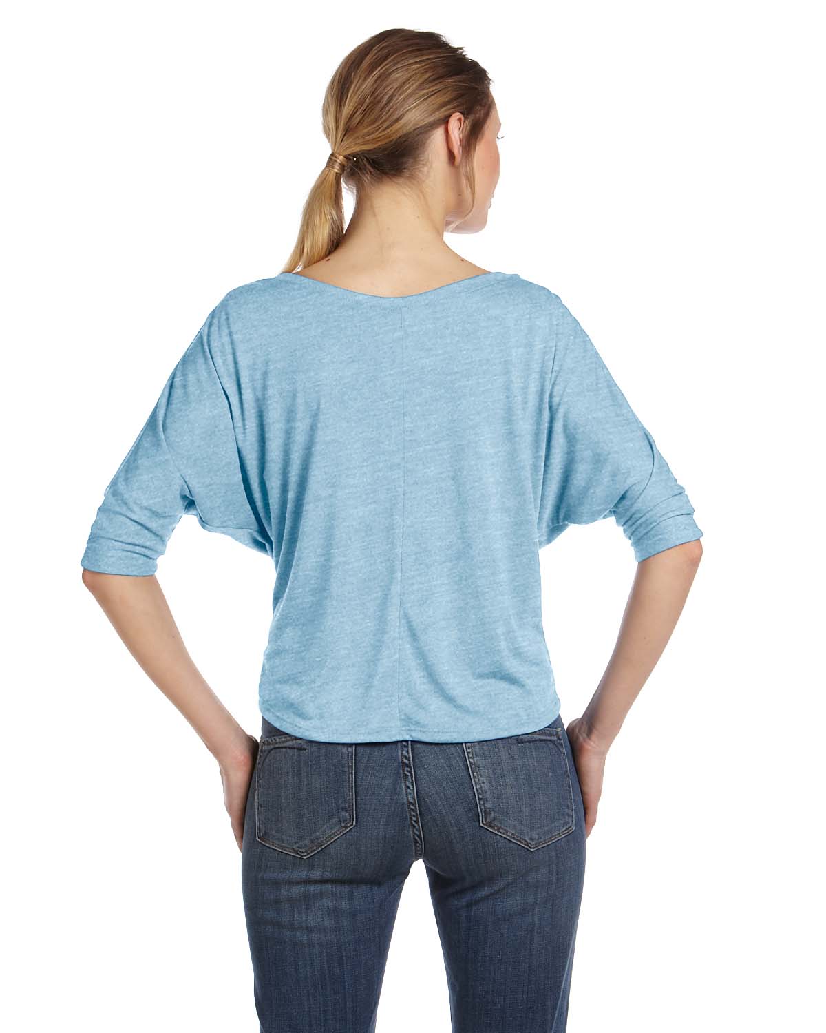 Women's Flowy Boxy Half-Sleeve V-Neck T-Shirt - Blue Marble