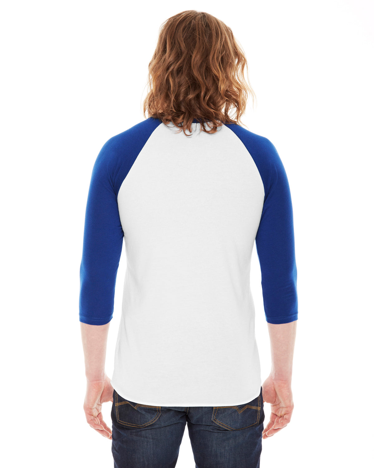 Unisex Poly-Cotton 3/4-Sleeve Raglan T-Shirt - White / Lapis