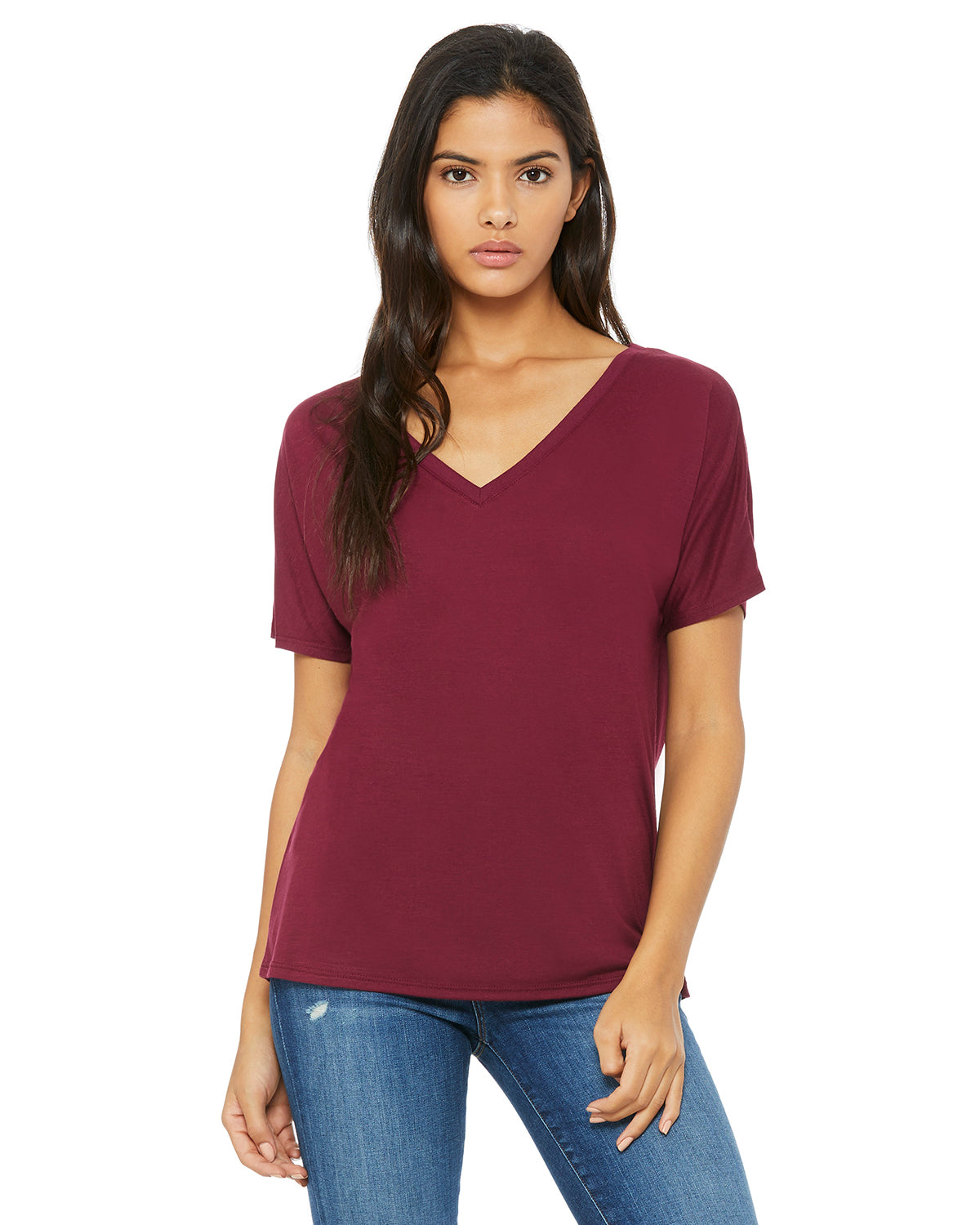 Women's Slouchy V-Neck T-Shirt - Maroon
