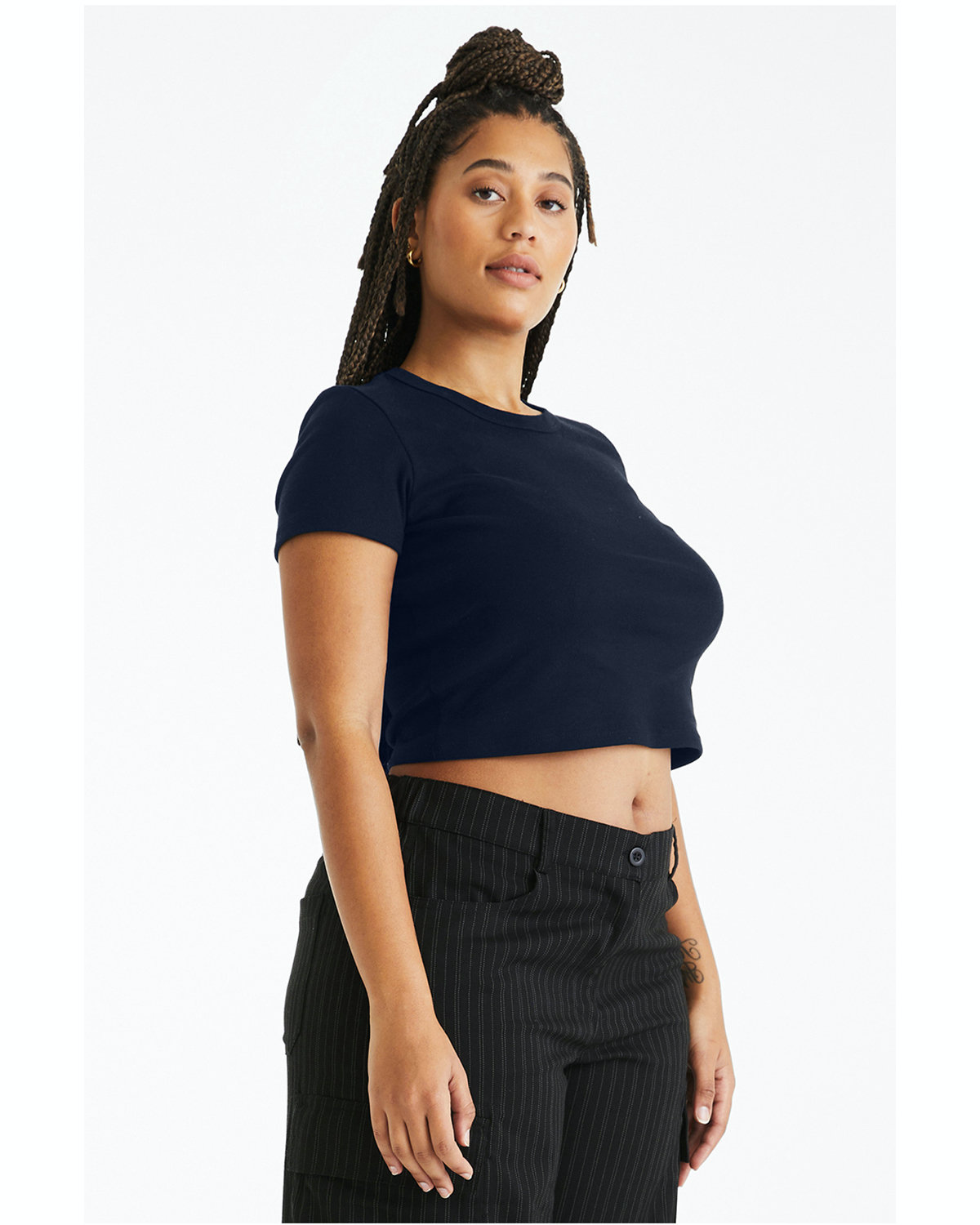 Women's Micro Ribbed Baby Tee - Solid Navy Blend