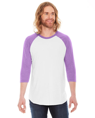 Unisex Poly-Cotton 3/4-Sleeve Raglan T-Shirt - White / Orchid